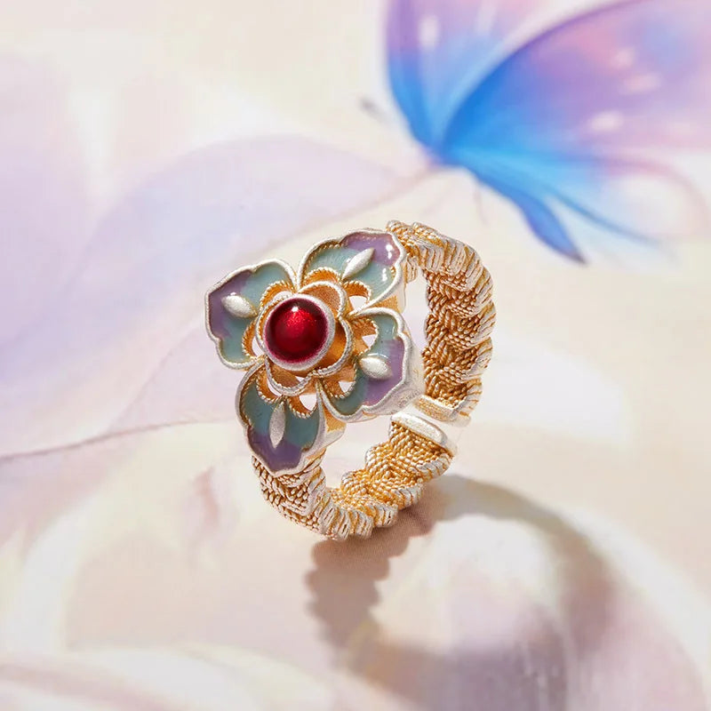 925 Sterling Silver Open Finger Ring Golden Enamel Donut Dazzling Geometric Punk For Women Jewelry Gift Dropship Wholesale