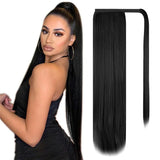 Long straight Brazilian Remy human hair wrap-around ponytail extension clip-in, natural color by HSF Marketplace
