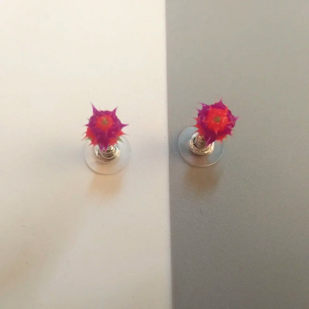 Colorful silicone ball stud earrings in Japanese Korean style, patterned jewelry for girls, teens, and children
