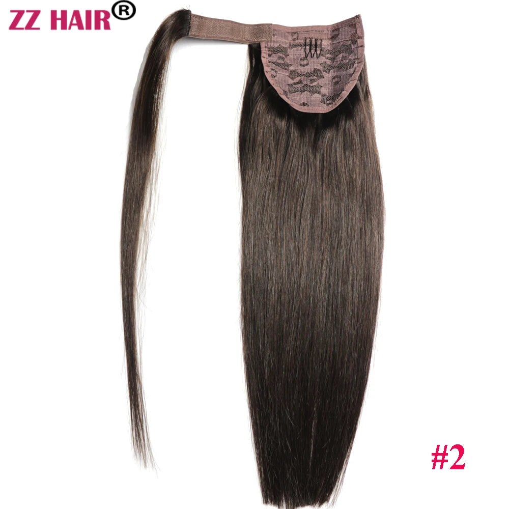ZZHAIR 100% human hair Remy straight wrap-around ponytail extension, 16-28 inch clip-in style