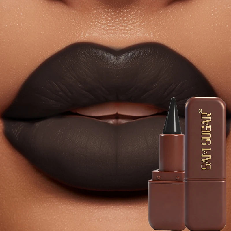 Dark chocolate matte lipstick and waterproof lip liner from HSF Marketplace, featuring black brown velvet finish for gothic makeup looks