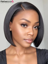 8-inch short straight bob wig, 100% human hair lace part, natural black, glueless ready-to-wear wig for women