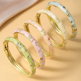 Jardme 5Pcs Enamel Dropped Glaze Flower Bracelet For Women Classic Vintage Cloisonne Open Bangles Elegant Bohemian Jewelry Gifts