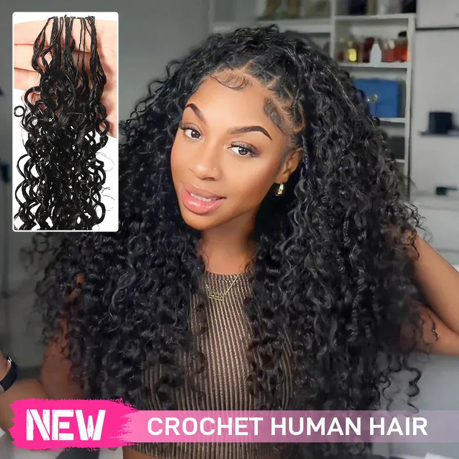 ISEE Crochet Hair Water Wave Human Hair for Boho Braids with Miracle Knots – Soft Waves Time-Saving Install