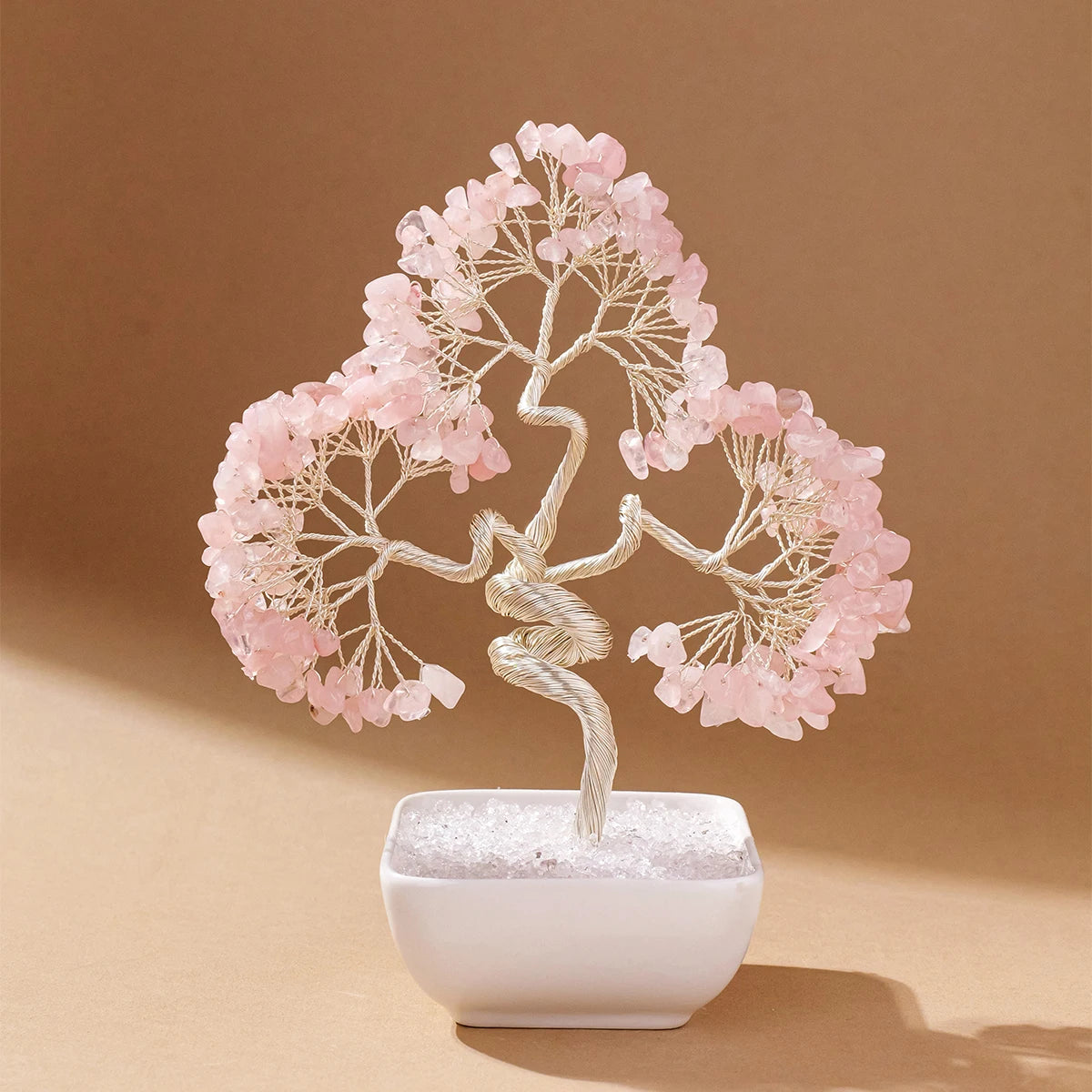 1pc Natural Crystal Tree with Chakra Stones: Money Tree on White Ceramic Bowl, Copper Wire Design for Feng Shui & Yoga Home Deco