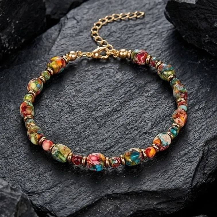 Gorgeous Winter Accessories Black Purple Blue Patterned Stone Amethyst Bracelets for Girlfriend Travel Bracelet Beads