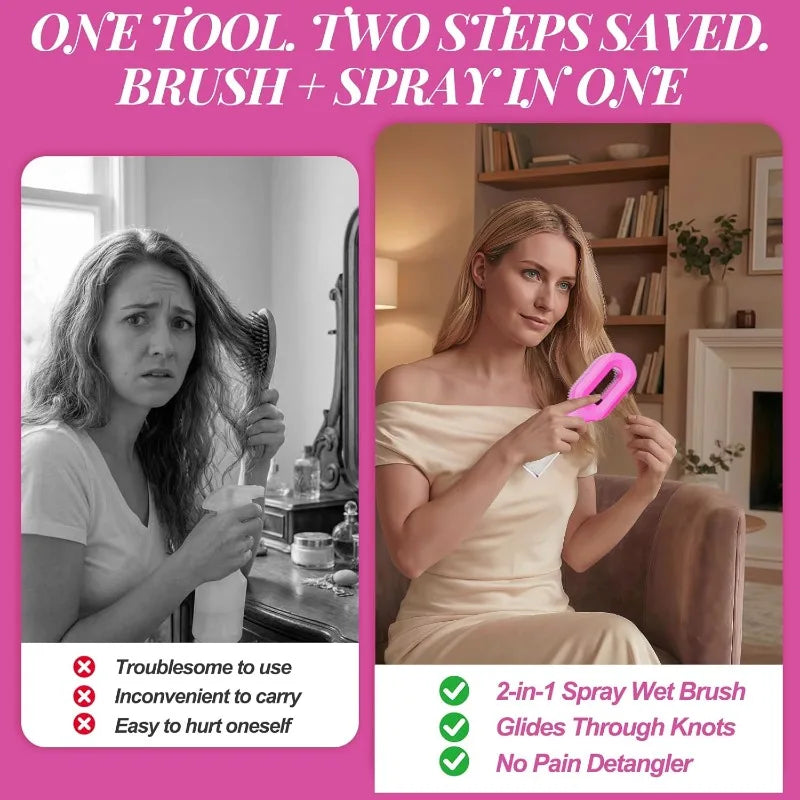 HSF Marketplace 2-in-1 spray hair brush with water mist and anti-static comb for detangling, styling, and frizz control.