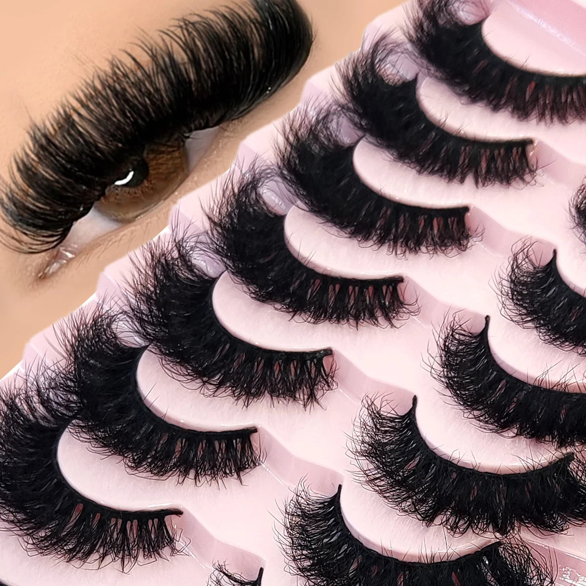 10 pairs of 3D faux mink hair false eyelashes with fluffy, voluminous lash fibers by HSF Marketplace