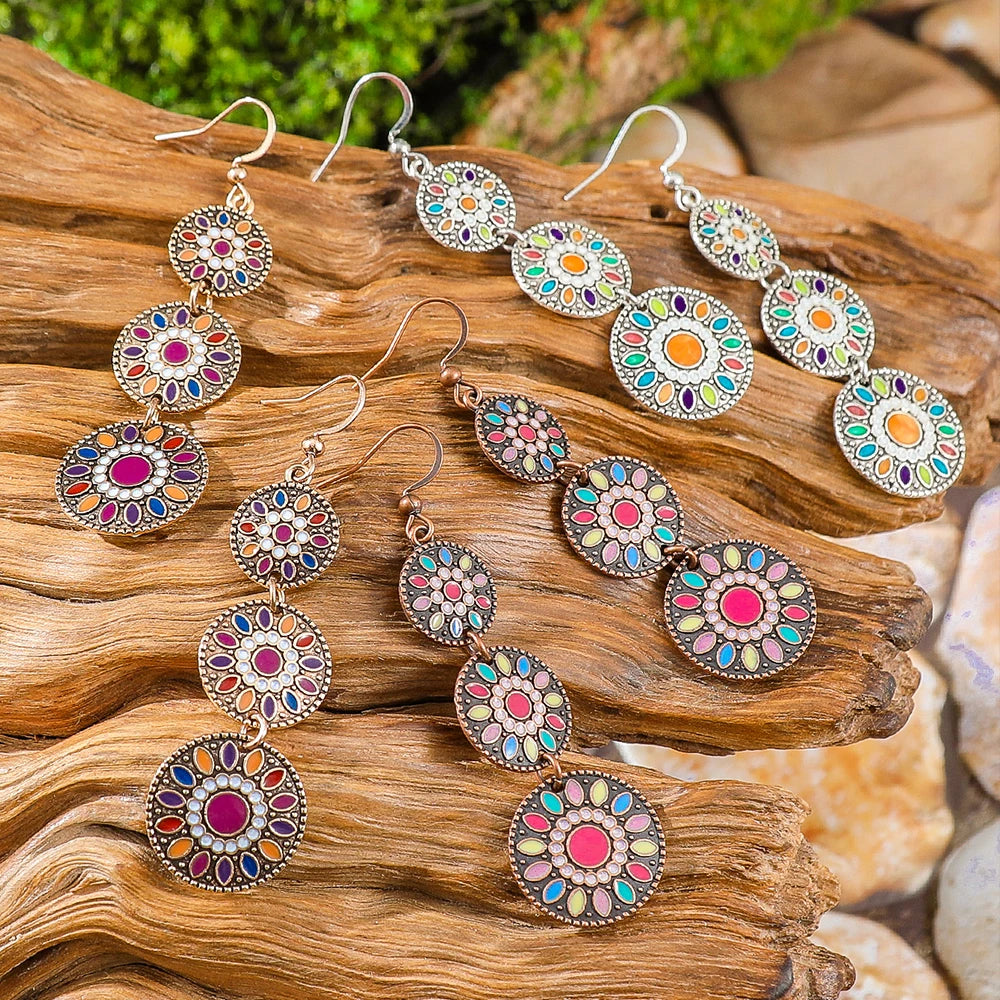 Vintage geometric dangle earrings for women in boho style by HSF Marketplace