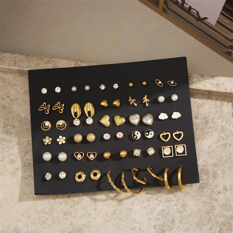HSF Marketplace vintage gold stud earrings set for women, showcasing trendy classic earring designs