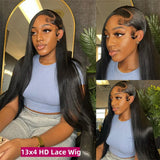 Peruvian 30 32 Inch Straight Transparent 13x4 13x6 HD Lace Frontal Human Hair Wig For Women Glueless Lace Front Wig Pre Pluck