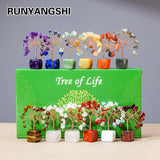 1pc Natural Gemstone Crystal Chakela Lucky Tree With Block Base Home Office Desk Living Room Crystal Decor Mini Sized Home