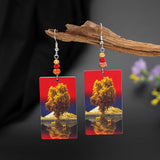 Red brown vintage tree dangle earrings for women, elegant jewelry by HSF Marketplace
