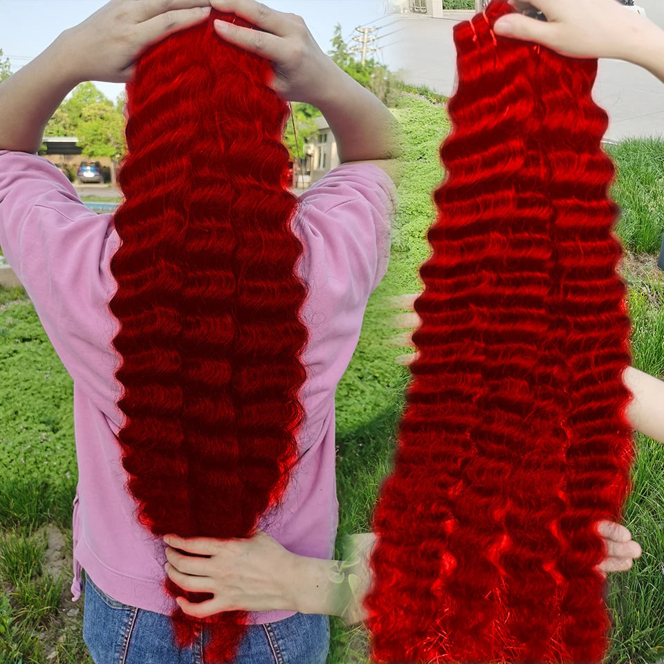 Real Pictures Hot Red Loose Deep Wave Bundles with HD Closure &Frontal Wholesale 10-30 Inch Raw Human Hair Bundles With Closure