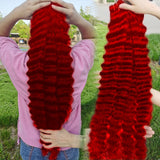 Real Pictures Hot Red Loose Deep Wave Bundles with HD Closure &Frontal Wholesale 10-30 Inch Raw Human Hair Bundles With Closure