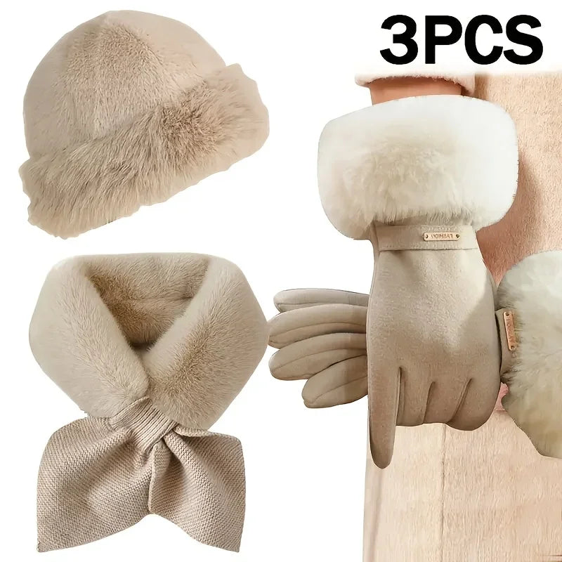 Women's winter 3-piece set with warm hat, scarf, and gloves by HSF Marketplace