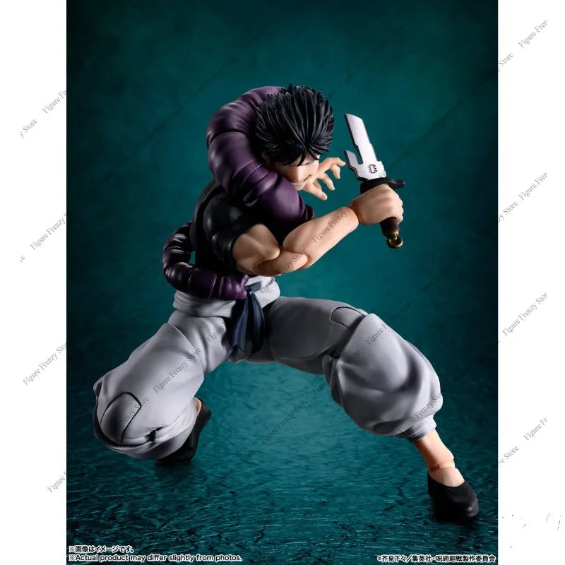Bandai SHF Fushiguro Toji action figure from Jujutsu Kaisen in original box beside Yuji Itadori figure