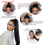 Long straight Remy human hair wrap-around ponytail extension in natural color by HSF Marketplace