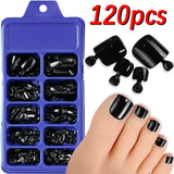 HSF Marketplace pink French tip press-on toenails, square short false toe nails with glossy finish, 120-piece set