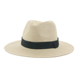 Women's black ribbon Panama straw hat for spring and summer sun protection by HSF Marketplace