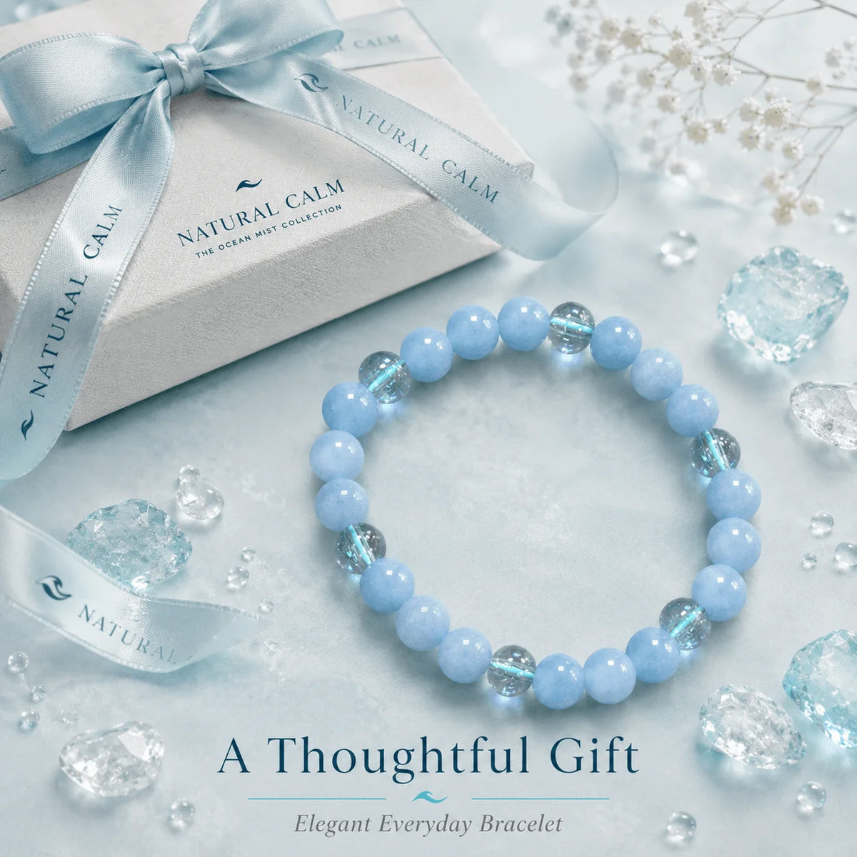 Niche High-grade Aquamarine Bracelet, Mint Sky Blue Beads, Unisex All-match Hand Jewelry