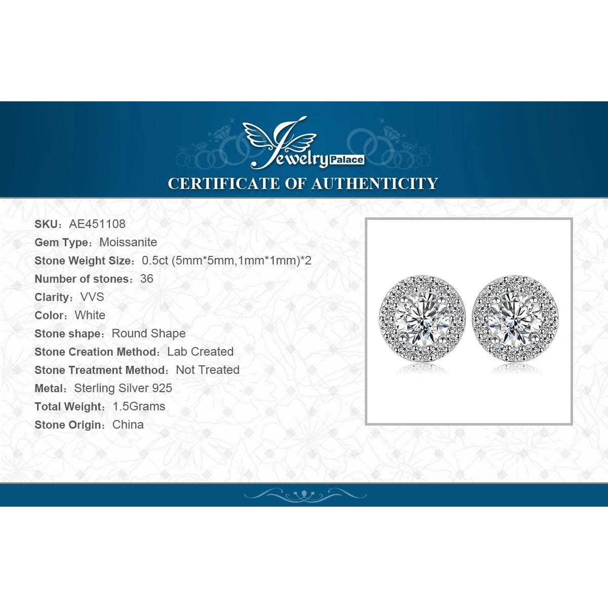 Moissanite halo stud earrings in 925 sterling silver for women, HSF Marketplace jewelry
