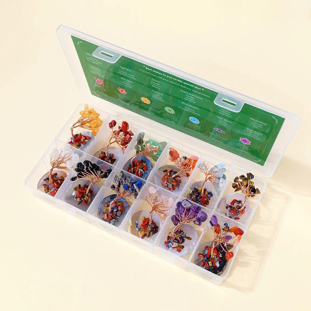 12pcs/box Natural Gemstone Crystal Chakela Lucky Tree With Agate Base Home Office Desk Living Room Crystal Decor Mini Sized Home