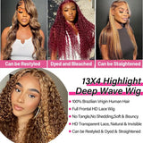 36 Inch P4/27 Honey Blonde Highlight Deep Wave Lace Frontal Wig 200 Density 13x4 13x6 HD Transparent Lace Brazilian Colored Human Hair Pre Plucked Natural Hairline For Women