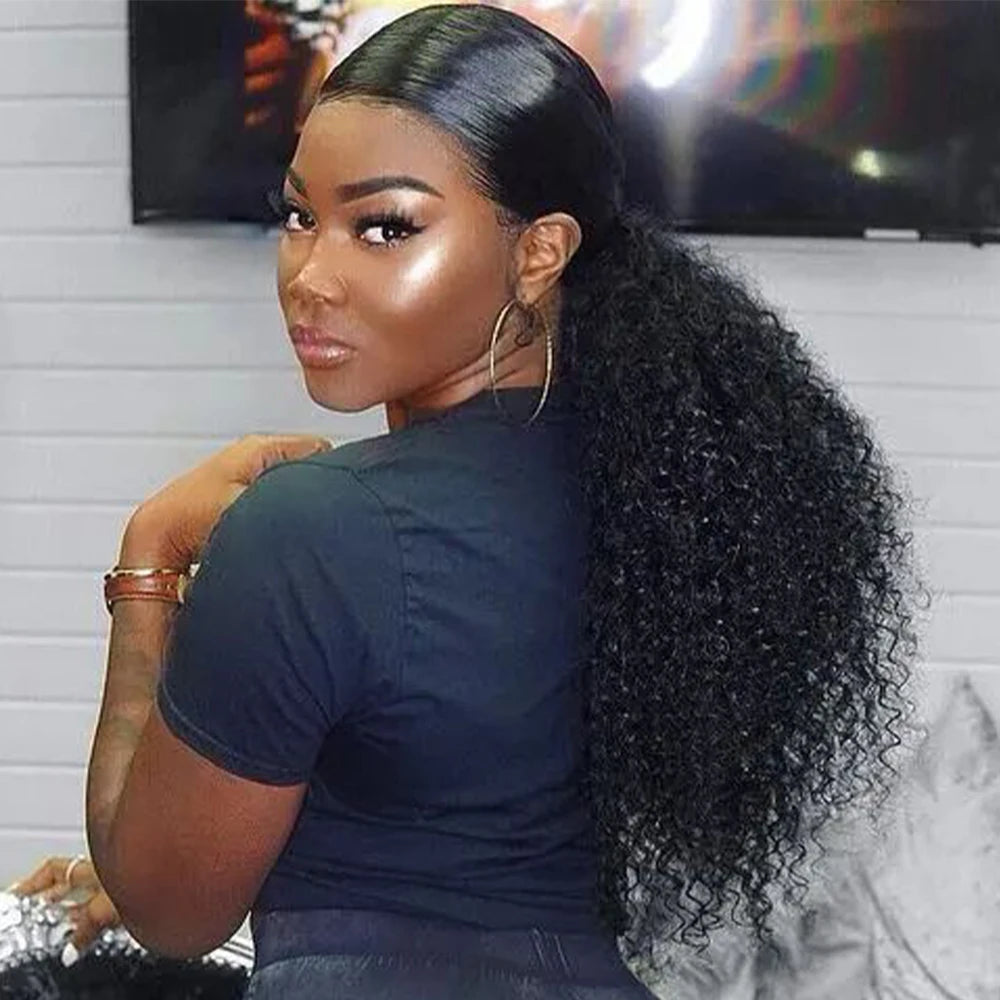 100g Afro Kinky Curly Drawstring Ponytail Human Hair Clip In Extensions Natural Color Pony Tail Brazilian Hair For Women