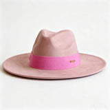 Women's wide brim suede fedora hat by HSF Marketplace, autumn winter felt church style in classic brown