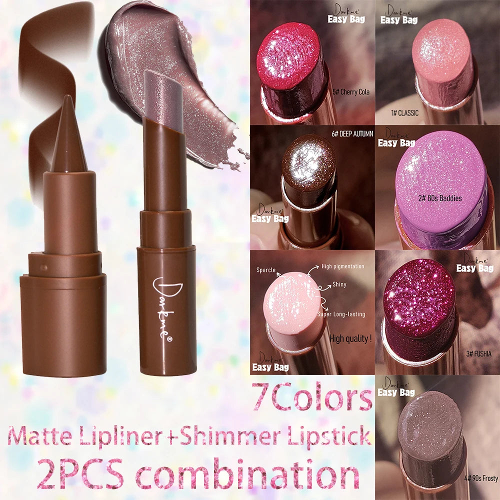 HSF Marketplace tapered tip matte lip liner pencil and pearlescent lipstick set with long-lasting, waterproof, sparkling lip makeup.