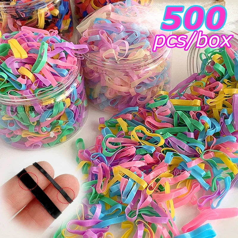 500pcs/box High Elasticity Thicken Disposable Rubber Bands Girls Pigtail Holder Hair Ties Colorful Hair Band Hair Accessories