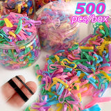 500pcs/box High Elasticity Thicken Disposable Rubber Bands Girls Pigtail Holder Hair Ties Colorful Hair Band Hair Accessories