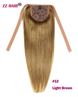 ZZHAIR Brazilian Remy human hair ribbon ponytail, 16-20 inch natural straight horsetail clip-in, 60g