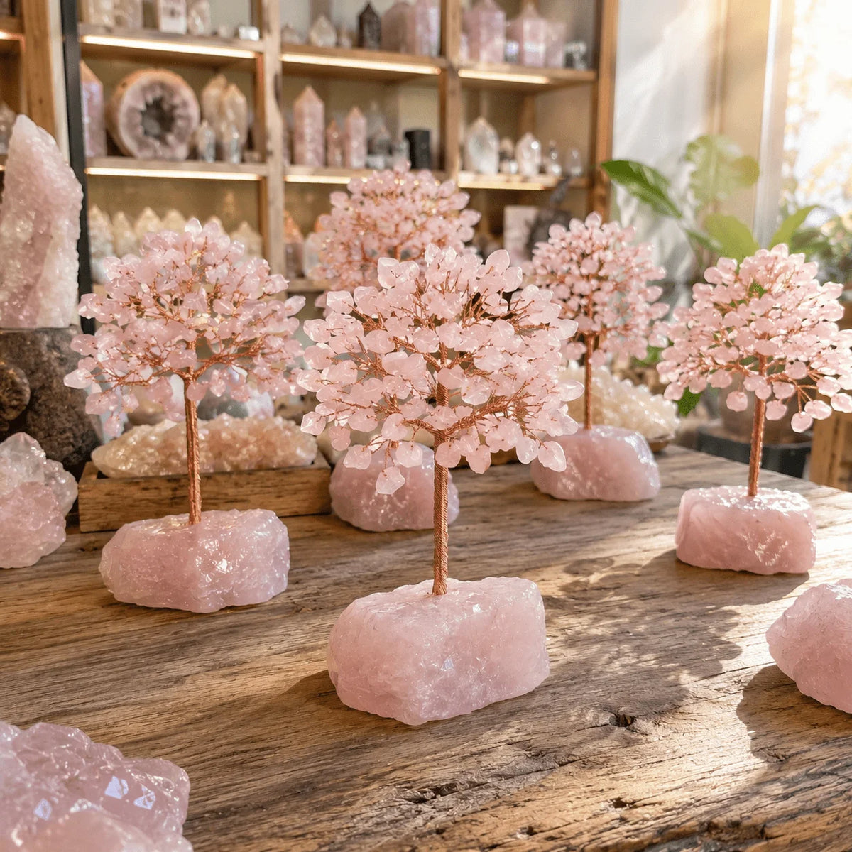 Rose Quartz Crystal Tree of Life - Tanli Tree, Feng Shui Decoration - Handmade Christmas Tree, Mineral Specimen