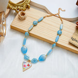Boho stone beaded necklace with heart pendant for women by HSF Marketplace