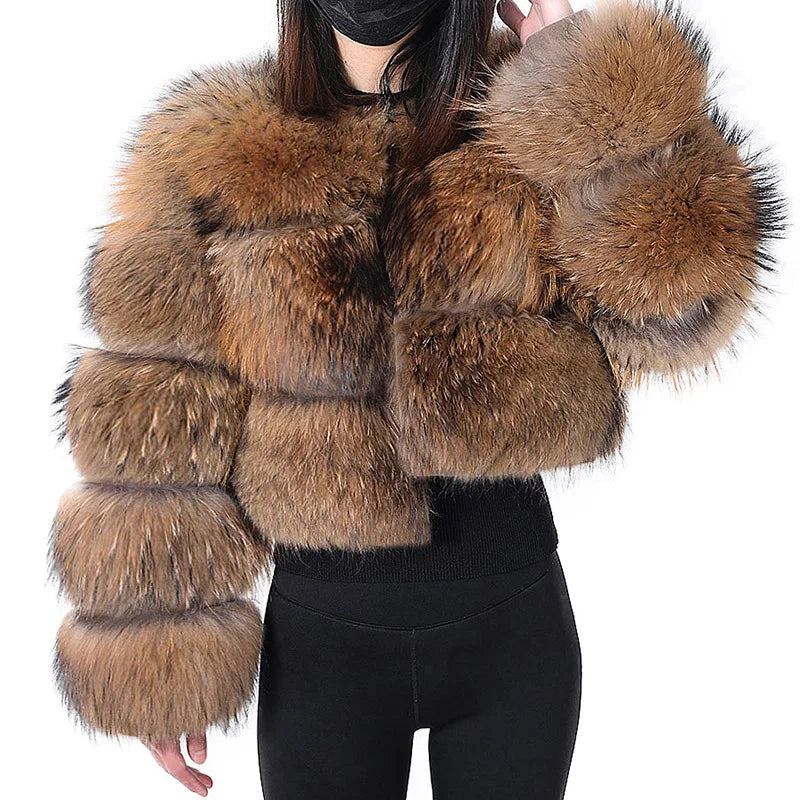 Women's luxury thick real raccoon fur coat in plus sizes by HSF Marketplace