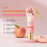 Set of HSF Marketplace lip glosses with peach fragrance, moisturizing and plumping, featuring a keychain, perfect for Christmas gift.
