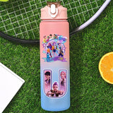 Kpop Demon Hunters gradient color water cup with straw, 750ml K-culture merch by HSF Marketplace