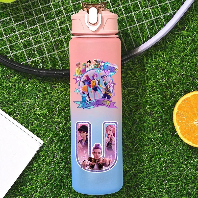 Kpop Demon Hunters gradient color water cup with straw, 750ml K-culture merch by HSF Marketplace