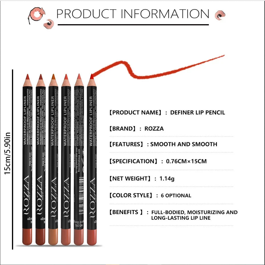 HSF Marketplace Rozza waterproof matte lip liner in nude, long-lasting, high pigmented lip makeup with 14 vibrant colors.