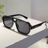 Vintage double bridges square sunglasses by HSF Marketplace with rivets, ocean lenses, UV400 protection, for women.