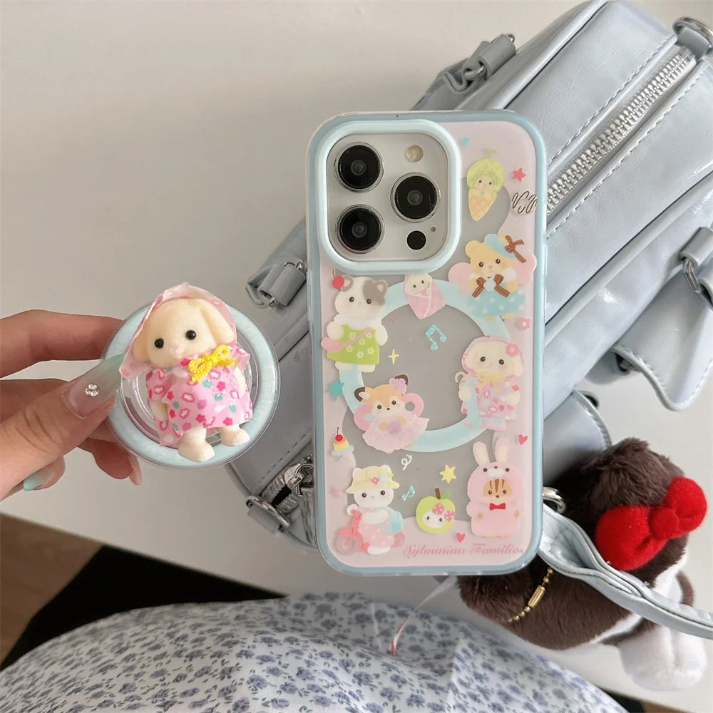 Cute bear rabbit magnetic stand phone case for iPhone 14-16 by HSF Marketplace