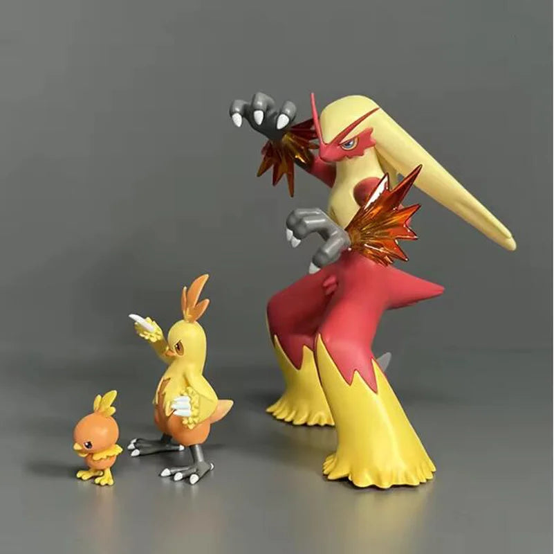 Three-piece Torchic, Combusken and Blaziken anime PVC figure evolutionary group collectible set