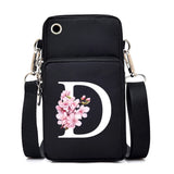 HSF Marketplace Sakura alphabet graphics small crossbody bag for women with floral letters, mobile phone pocket, and stylish lady purse design.
