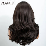 NOBLE 13x4 Synthetic Lace Front Wig 30 Inch Dark Brown Layered Fluffy Wavy Wig Pre Plucked Hairline Heat Resistant Wig For Wome