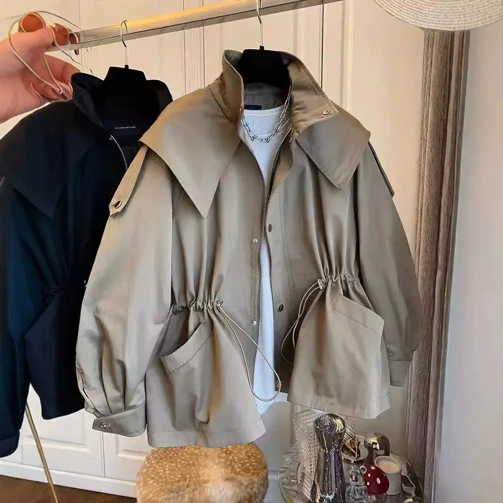 Women's fall high-neck zip jacket by HSF Marketplace in trendy street style coat design