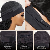 UNice 2-in-1 water wave human hair headband wig and half wig with switch, shown on model