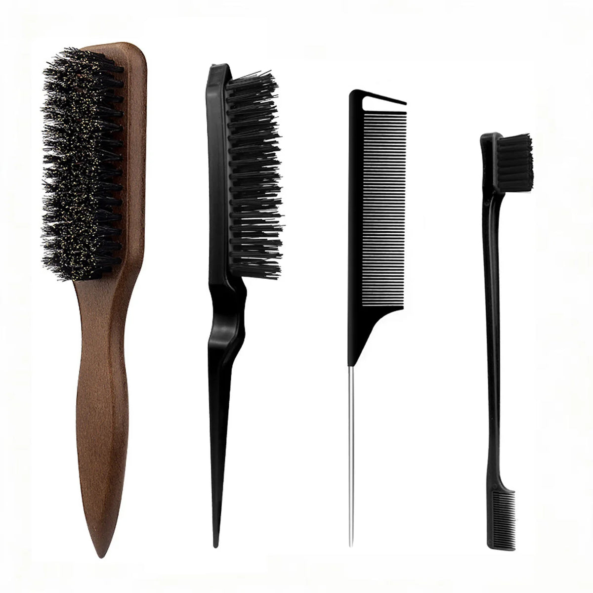 4pcs Bristle Slick Back Hair Brush for Sleek Ponytail Bun & Smoothing Baby Hairs, Flyaways, Edge Control - Backcombing & Teasing