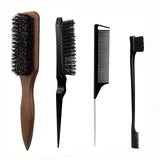 4pcs Bristle Slick Back Hair Brush for Sleek Ponytail Bun & Smoothing Baby Hairs, Flyaways, Edge Control - Backcombing & Teasing